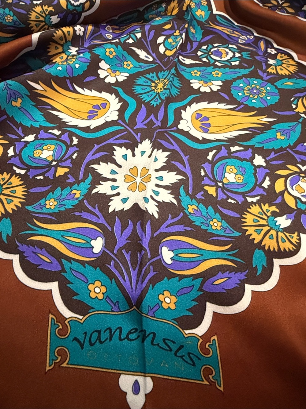 Emilio Paisley Print Silk Scarf Brown New